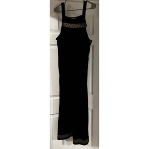 Vintage Coldwater‎ Creek Black Velvet Jumpsuit Gold Lace Trim Wide Leg Sz M